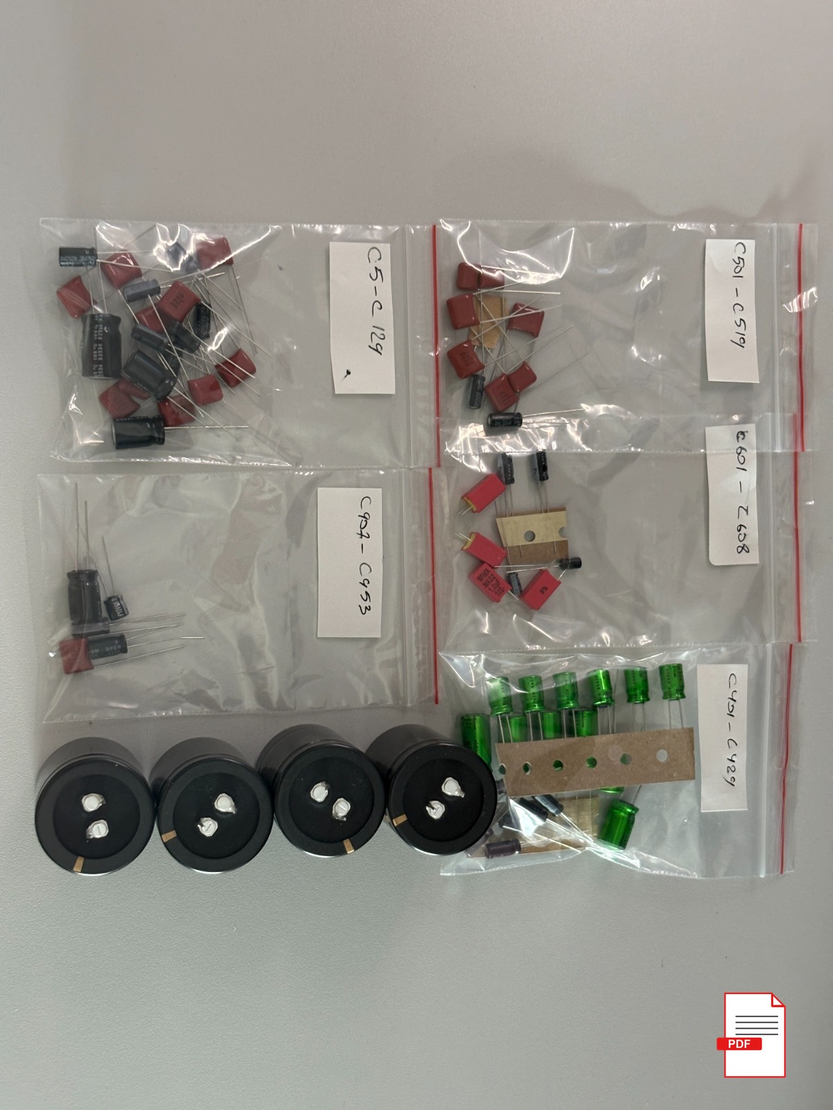 Complete set including filter capacitors + PDF instructions